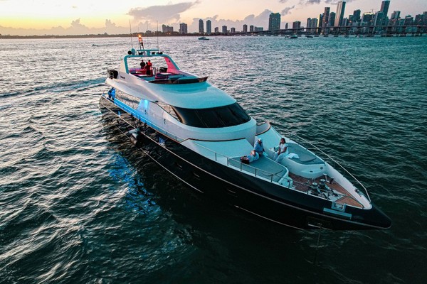110ft superyacht aerial view with Miami skyline