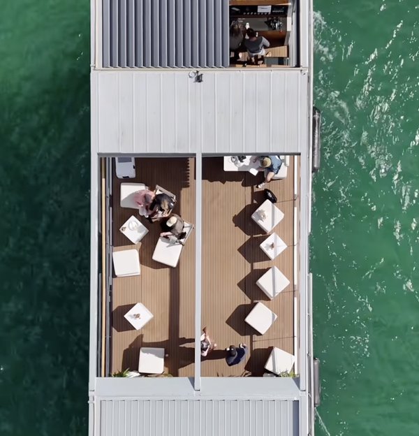 XOXO's two-story floating lounge from above